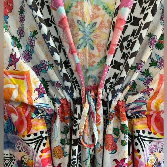 La Blanca Vibrant Floral Swimsuit Cover-Up Kimono Drawstring Waist WM SZ SM/Med - Picture 7 of 12
